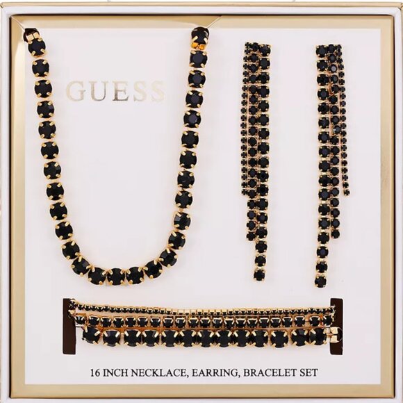 Guess Set Rhinestone Necklace, Stretch Bracelet, Drop Earrings 3Pcs - Picture 2 of 2